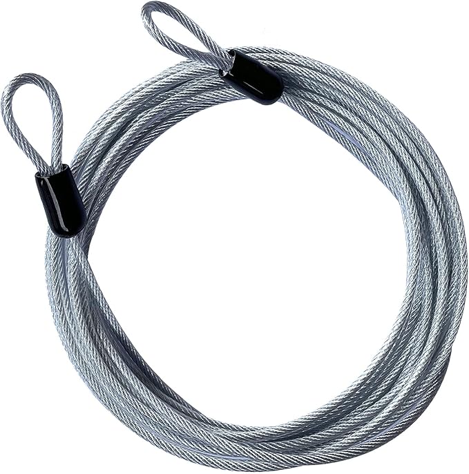 GOMRQING 15FT 3mm Outdoor Travel Long Security Cable Lock,Braided Steel Coated Safety Cable Luggage Lock,Safety Cable Wire Rope Double Loop Lightweight (1 Pack)