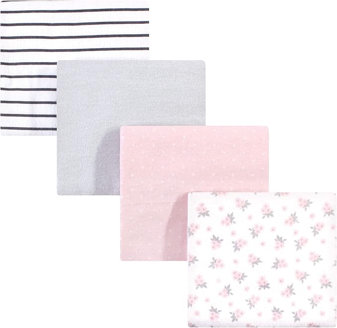 Hudson Baby Unisex Baby Cotton Flannel Receiving Blankets, Gray Pink Floral, One Size