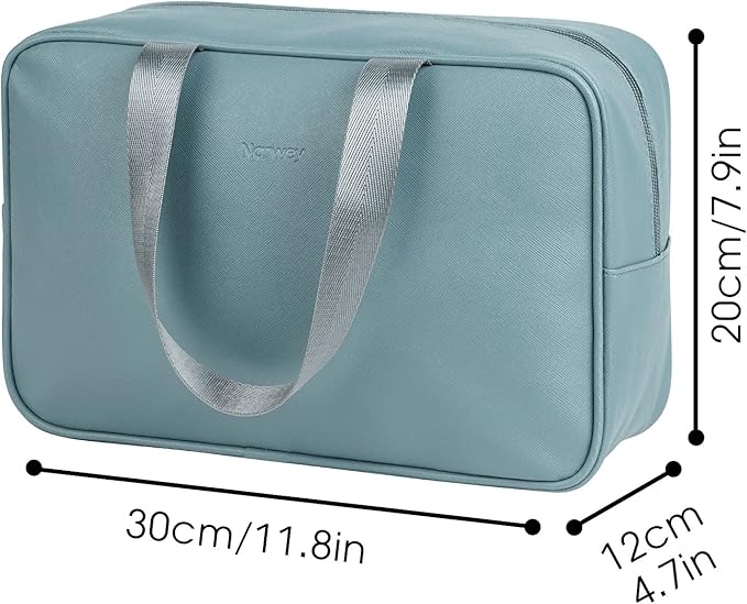 PU Leather Large Travel Toiletry Bag Women Toiletries Bag Skincare Bag Makeup Bag Organizer Make up bag Cosmetic Bag Medicine Bag for Girls (Large, Greyish Blue)