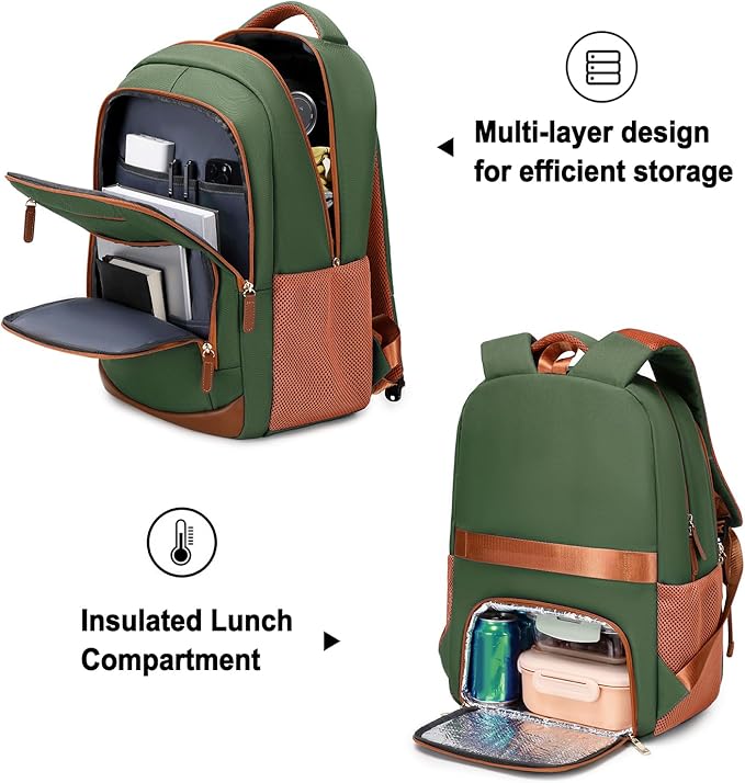 BOVIP Travel Backpack For Men Women,40L Carry On Backpack Flight Approved,TSA Personal Item Travel Bag Fits 17 Inch Laptop,Business Weekender Overnight Daypack Green