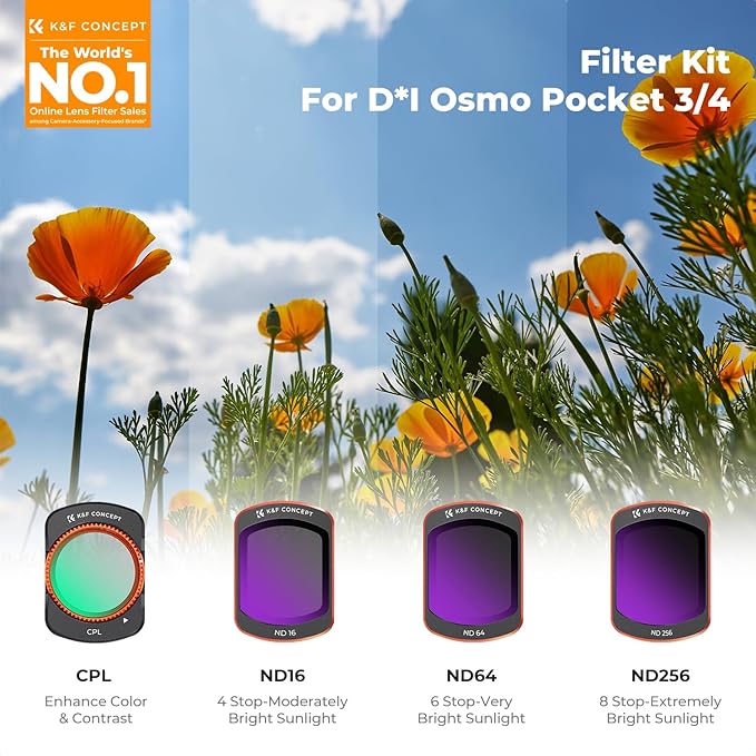 K&F CONCEPT K-Series CPL ND Filter Kit Compatible with DJI OSMO Pocket 4/3 Creator Combo Accessories, CPL ND16 ND64 ND256 Magnetic Action Camera Neutral Density Polarising Filters HD Optical Glass