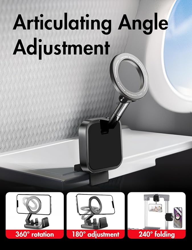 Travel Depot Travel Essentials Airplane Phone Holder for MagSafe Accessories, Handsfree Airport Essentials Plane Phone Holder Travel Gadgets Long Flight Must Haves for MagSafe Mount fits iPhone 16/15