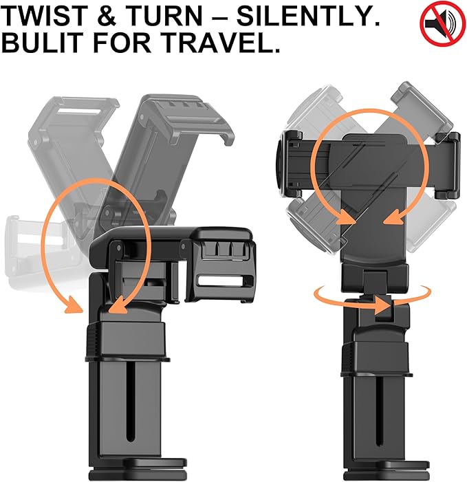 Perilogics Universal Airplane Phone Holder Mount – [Silent Version] Handsfree Travel Phone Holder for Tray Table, 360° Adjustable Phone Mount for Flying, in-Flight Travel Stand for iPhone & Android