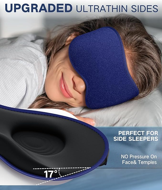 Sleep Mask for Men Women - Eye Masks for Side Sleepers, 3D Contoured Night Blindfold 100% Blockout Pressure-Free, Soft Lightweight Breathable Eye Cover Shade Sleeping for Airplane, Travel, Blue