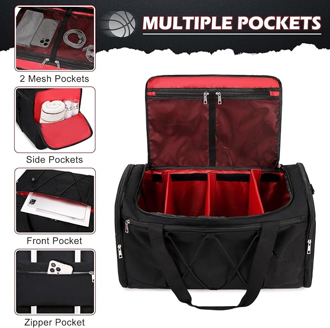 Scothen Sneaker Bag for Travel, Outdoor Sports Gym Bag Shoe Bag for 4 Pairs of Sneakers up to Size 14, Travel Duffel Bag with 3 Adjustable Dividers & Shoulder Strap, Sneakerhead Gift