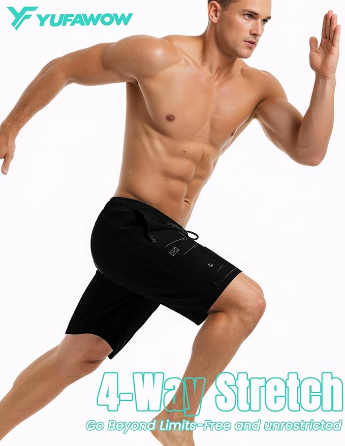 Men Swim Trunks with Compression Liner Quick Dry Breathable Multi Pockets for Summer Beach Cruise Water Park
