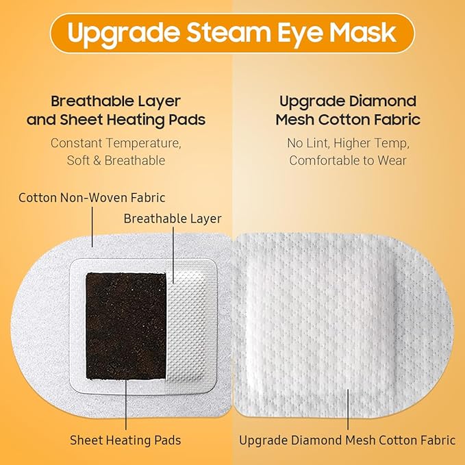 BeHoomi 20Packs Steam Eye Mask, Heated Eye Mask Warm Compress for Eyes, Disposable Self Heating Steam Mask for Sleep, Spa, Travel Essentials, Relaxation Gifts for Women, Mothers Day Gifts (Orange)