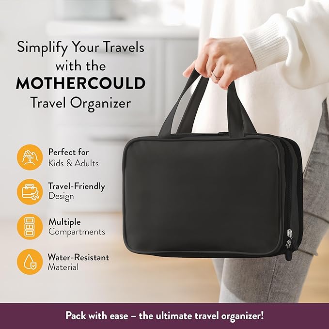 Travel Toiletry Bag for Men & Women, Large Capacity Makeup Organizer & Cosmetic Bag, Water-Resistant Portable Essentials Case with Metal Hook & Carry Handle - Perfect for Travel Use (Black, Small)