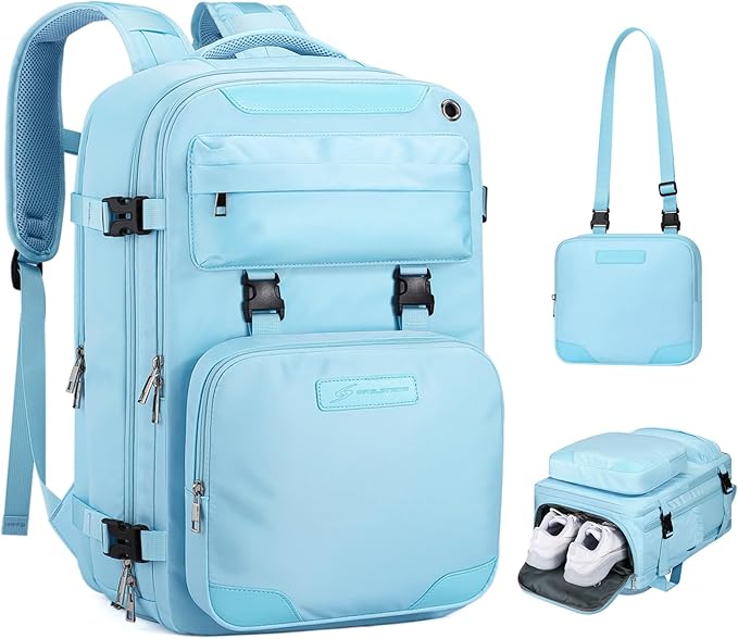 Maelstrom Travel Backpack for Women Men,25L Laptop Backpack Fits 15.6-Inch Laptop,Waterproof Carry On Backpack for Airplanes with Detachable Crossbody Bag & Shoe Compartment (Blue, Medium)