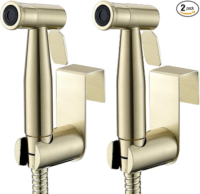 Purrfectzone Bidet Sprayer for Toilet, Bidet Sprayer for Feminine Wash, Premium Stainless Steel Jet Spray for Toilet, Wall-Mounted or Toilet Tank Mounted - Brushed Gold