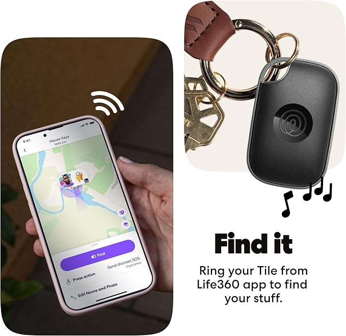 Life360 Tile Pro - Powerful Bluetooth Tracker, Key Finder and Item Locator for Keys Bags, and More. Both iOS and Android Compatible. Phone Finder. 4-Pack (Black/White)