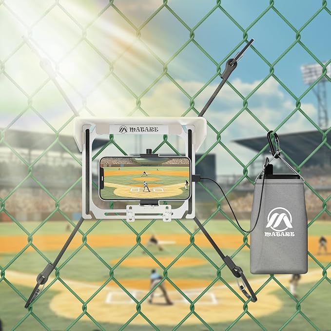 Cell Phone Fence Mount with Shade, Game Recording Mounting Kit Works with Gamechanger, iPhone, Mevo Start, Phones, and GoPro, for Recording Baseball,Softball and Tennis Games(Mini Plus)