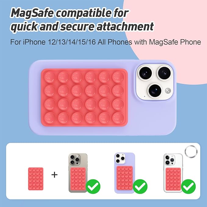 Magnetic Suction Phone Mount for MagSafe Case,Silicone Sticky Phone Grip Holder for iPhone,Removable Hands-Free Selfie/Video for TikTok & Instagram Influencer/Creator (Rose Red)