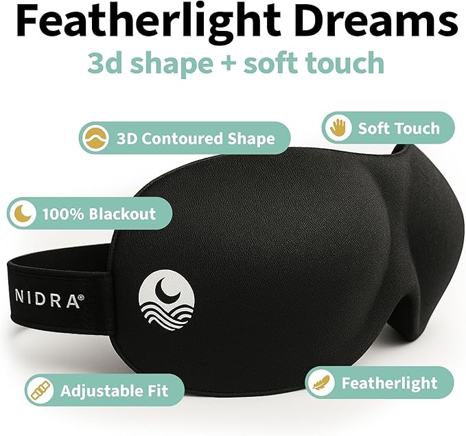 Nidra Contoured Sleep Mask for Side Sleepers – Zero Pressure Fit, Light Blocking Eye Shade for Sleeping & Travel – Brown, Standard Size