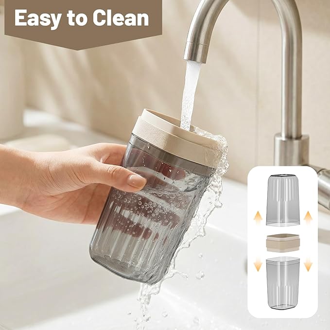 Toothbrush Travel Case, Large Enclosed Toothbrush and Toothpaste Holder Travel Container with Rinse Cup, Portable Bathroom Tooth Brush Storage Case Cover Protector for Traveling, Clear Grey