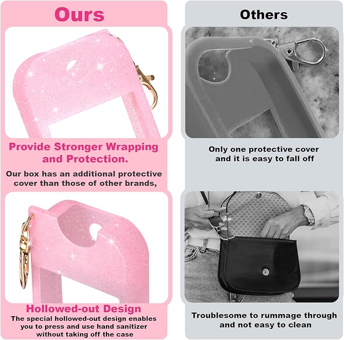 Palksky Hand Sanitizer Spray Case for Touchland, Protective Case with Keychain for Power Mist and Glow Mist 1 fl oz, Glitter Sequin Pink and Blue, Travel Size