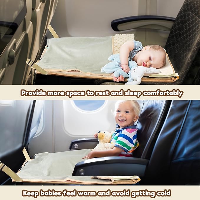 Toddler Airplane Bed with Blanket, Airplane Seat Extender for Kids, Baby Travel Essentials, Beige