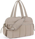 Lightweight Travel Duffle Bag for Women, Quilted Puffy Weekender with Wet Pocket for Gym, Overnight, Personal Item Carry On, Camel