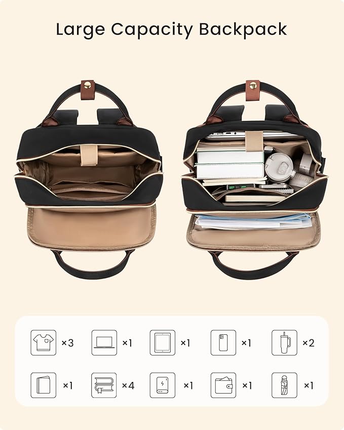 LOVEVOOK Laptop Backpack for Women with Giant Tumbler Holder Pocket, 17 inch Large Travel Work Backpack Purse for Teacher Nurse, Waterproof College Book Bag Cute Casual Daypack, Black
