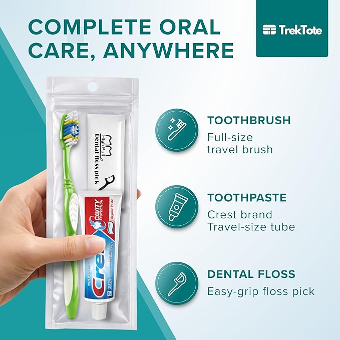 Stuhrling Bottle TrekTote Bulk Oral Care Kits, Toothbrush Toothpaste Floss Picks Set, Travel Dental Hygiene Kits, Bulk Case Hygiene Kits