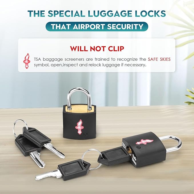 4 Pack Black TSA Luggage Locks with Key+4 Pack Travel tag, Luggage Lock TSA Approved for Backpacks, Bags and Luggage, 4 Pack Black Lock+4 Pack tag