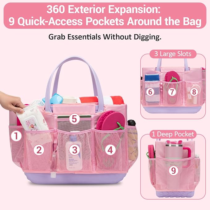 Organizer Insert Compatible with Extar Large Bogg Bag Inner Outer Bag Cover Multi-Pocket Liner with Zip Pouch Easy-Access Exterior Mesh Pockets Picnic Camping Baseball Football Girls Women Mujer Mama