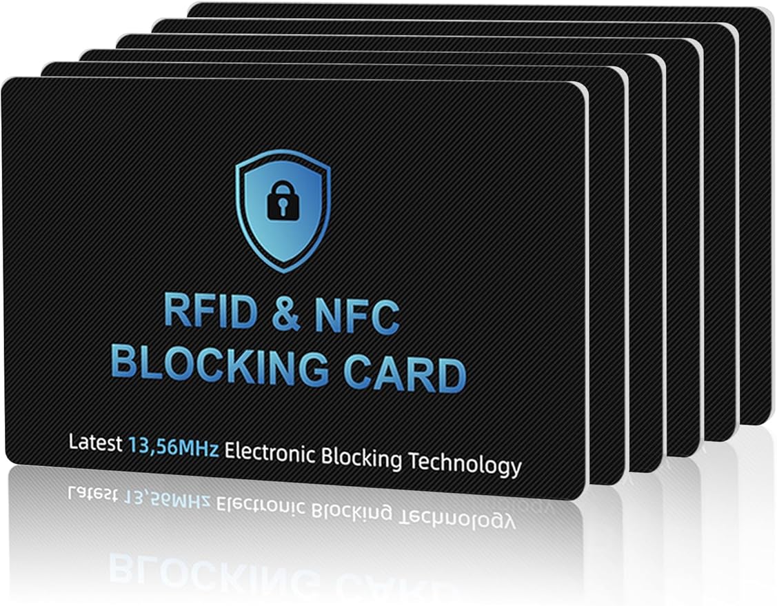 NEW RFID Blocking Card, 6 Pack Fuss Protection for Entire Wallet Shield, Credit Card Protector NFC Bank Debit Blocker, Identity Theft Prevention for Passport Travel Security (6) (6, Black)
