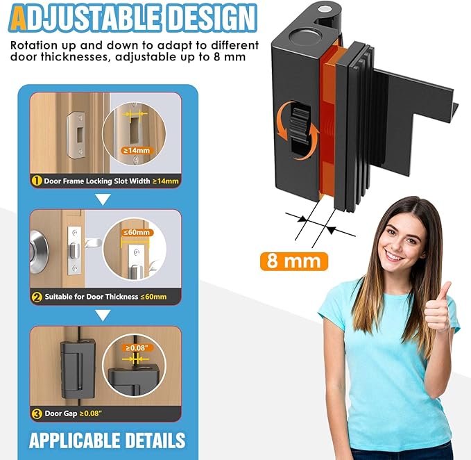 Upgraded Portable Door Lock for Travel & Home - No Drill Anti-Kick Door Reinforcement Lock with 800lbs Strength, Fits Inward Swing Doors (2, Black - Portable)