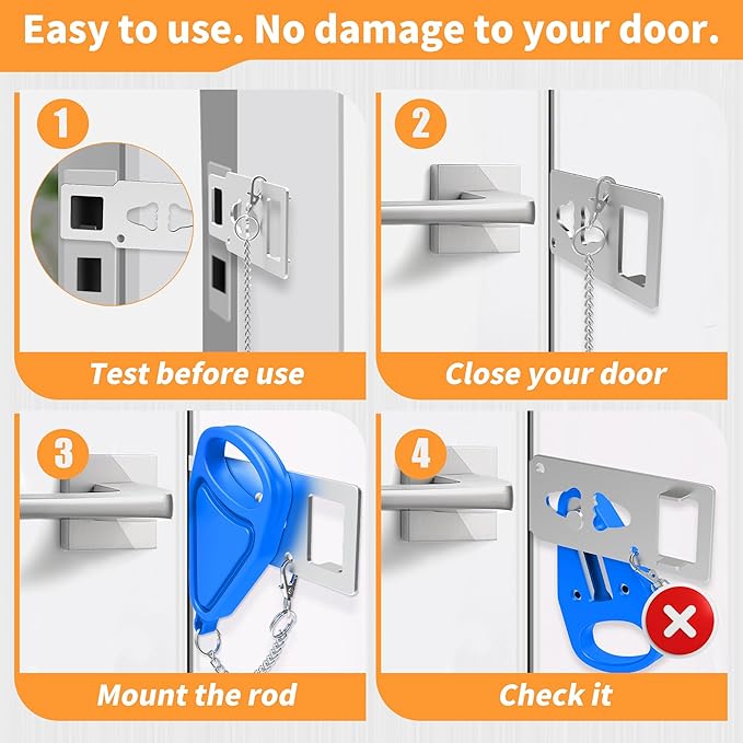 Portable Travel Door Lock Blue of 2 Pieces, Lockdown Securing Doors from Inside, Simple Effective Reliable for Hotel and Apartment Doors, Suitable for Family Trip