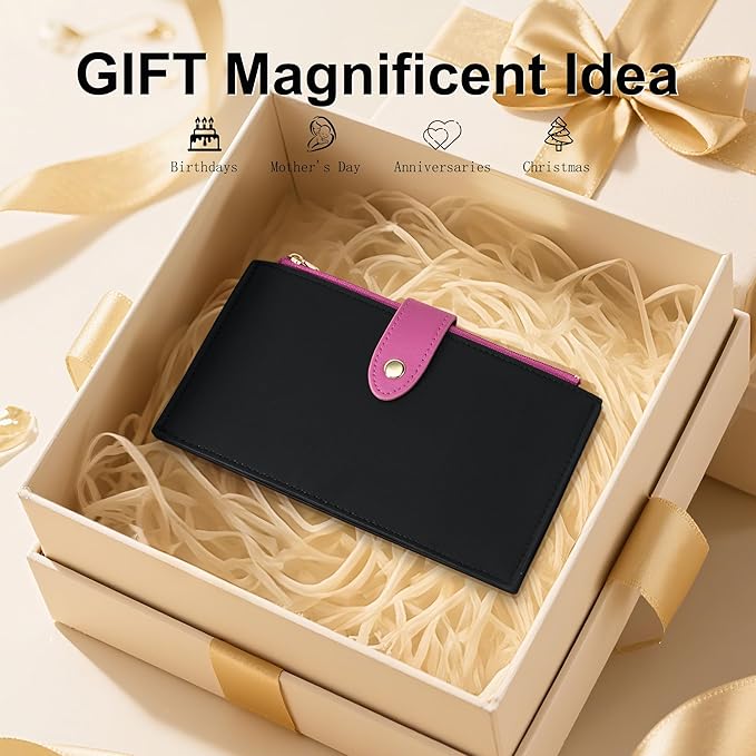 Travelambo Leather Wallets for Women Slim RFID Blocking Bifold Credit Card Holder Wallet