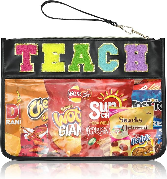 Siwara Snack Bags Clear Pouch Travel Makeup Bag Chenille Letter Bags for Zipper Pouch Clear Cosmetic Bag Clearly Tote Bag Makeup Travel Bags for Women