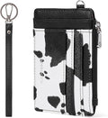 BOSTANTEN Small Wallet For Women RFID Leather Credit Card Holder Slim Wristlet Keychain Wallet With Zipper Pocket White Cow Print