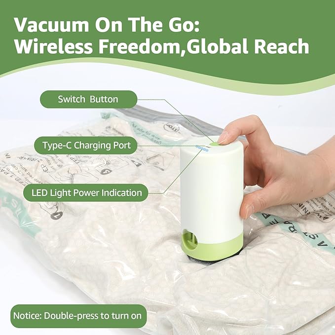 15 Packs Vacuum Bags for Travel with Rechargeable air Pump, 3 Sizes Vacuum Seal Bags for Clothing, Space-Saving Compression Storage Bags for Travel & Closet Organization