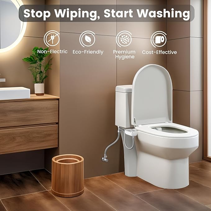Bidet Attachment for Toilet Ultra-Slim Bidets for Existing Toilets, Non-Electric Bidet Toilet Seat Self-Cleaning Retractable Nozzles Badays for Toilets, Quick & Easy Installation Bedets