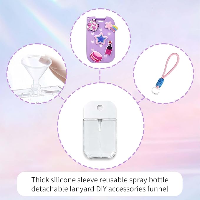 Refillable Hand Sanitizer Spray Bottle - 1oz / 50ml Leakproof Empty Spray Bottle with Silicone Case, Funnel & Clip,Portable Mini Travel Sanitizer Holder for Purse, Pocket, Gym Bag