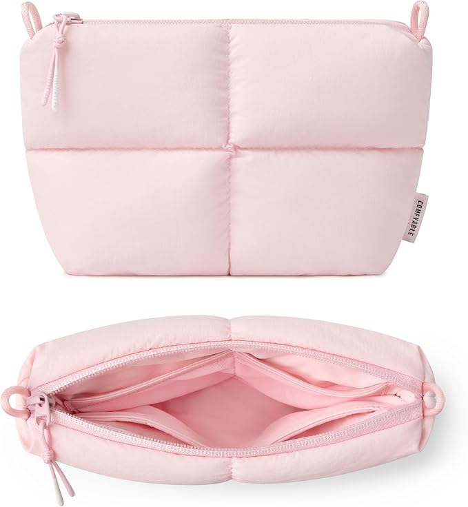 Comfyable Puffy Electronics Organizer Travel Case, Cute Tech Pouch for Women Men, Cable Storage Bag for Charger, Phone, Power Bank, Cord, Compact Tech Accessories Pouch, Light Pink