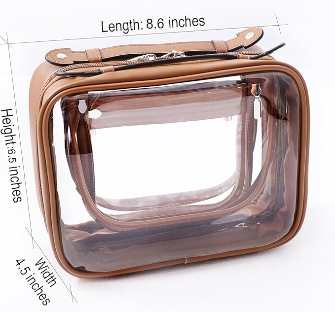 SANHECUN traveling toiletry case clear cosmetics case makeup bag (Brown, Small)