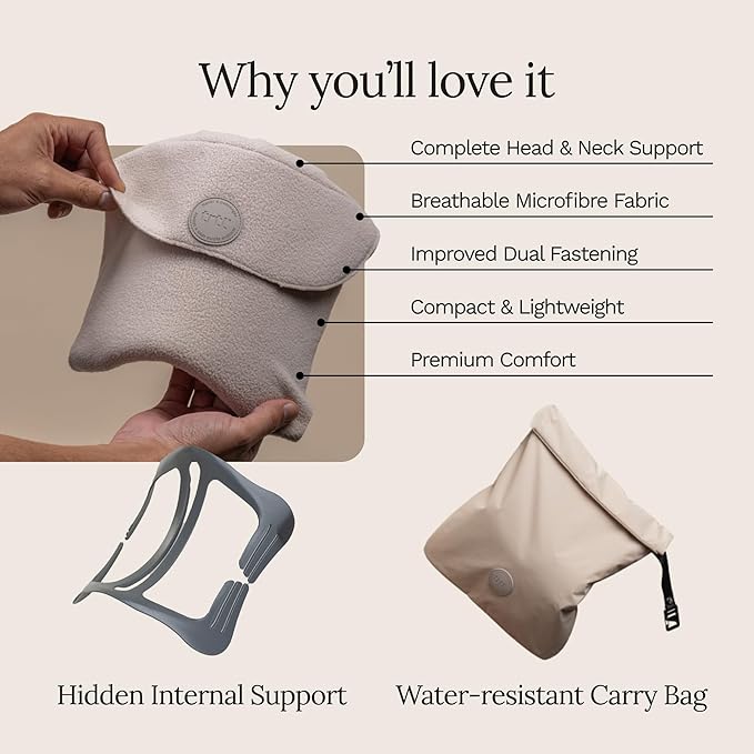 trtl Travel Pillow 2.0 – Scientifically Proven Super Soft Travel Pillow with Premium Head & Neck Support – for Airplane Travel – Machine Washable – Lightweight & Compact – Sand Beige