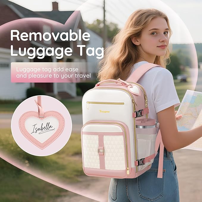 Taygeer Kids Travel Backpack for Airplane, Small Travel Backpack for Girls with Luggage Tags & Water Bottle Pocket, Underseat TSA Approved Airline Personal Item Bag for Women Teens Girls School, Pink