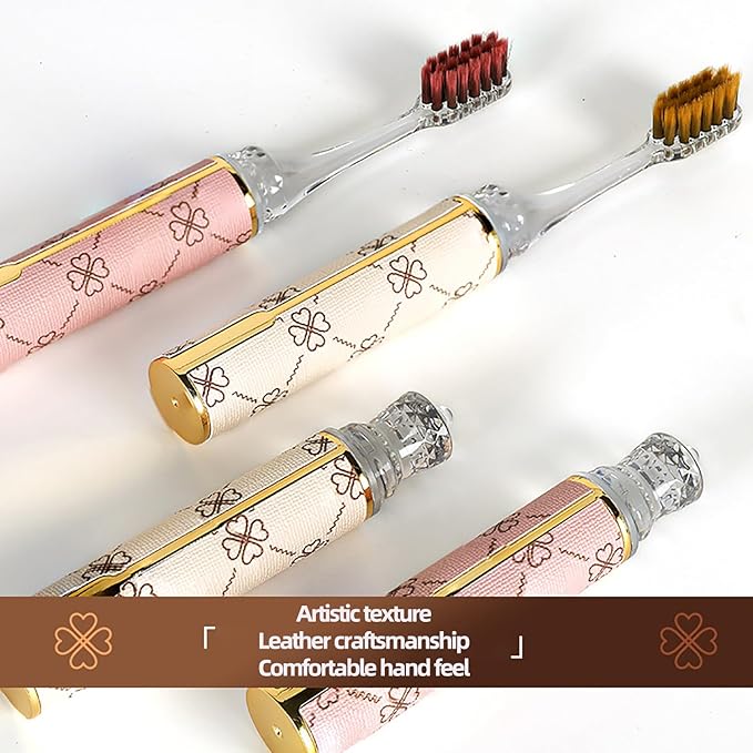 Foldable Travel Toothbrush Set,Compact Head,Mini Toothbrush with Toothbrush Case,Soft Bristled Travel Toothbrushes for Adults (Leather Handles Pink 1 PCS)