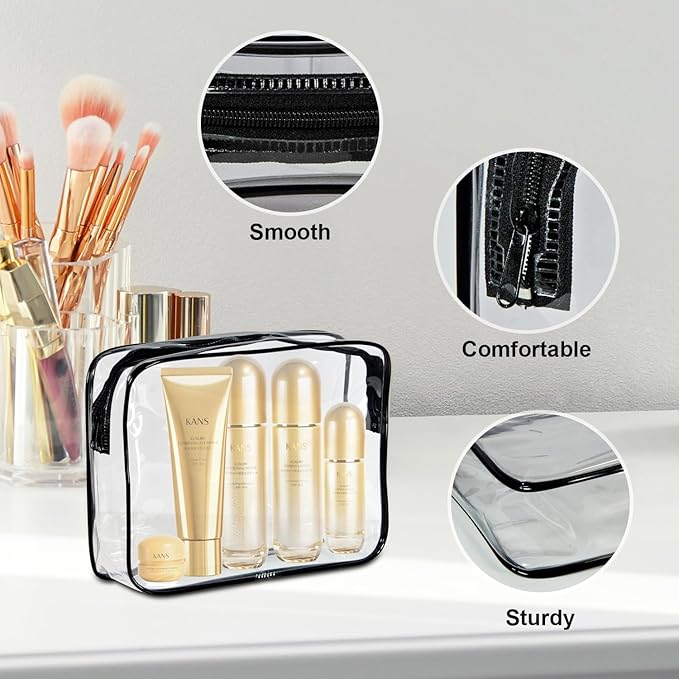 1-Pack Clear TSA Approved Toiletry Bag, Quart Size Travel Organizer, Water Resistant, Travel Cosmetic & Makeup Bags, Carry-On Airport Compliant Bag (1, Black)