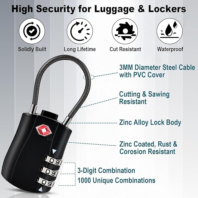 2pcs TSA Approved Luggage Locks with 4pcs Zipper Locks, Zinc Alloy Combination Locker Suitcase Lock, TSA Locks for Luggage, Combination Lock for Locker Backpack (TSA007)