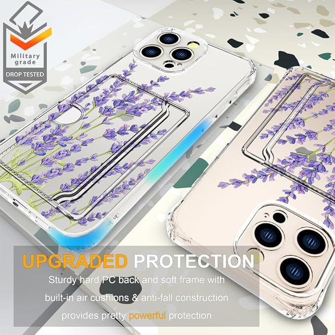 Compatible with iPhone 16 Pro Case Card Holder for Women Cute Design,Wallet Phone Cases Transparent Cool Kawaii Protective (Clear Purple Lavender)