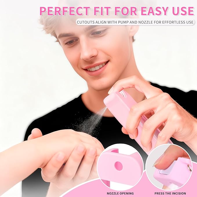2 Pack Silicone Case Compatible with Wish Hand Sanitizer Spray, Hand Sanitizer Case Holder, Soft Silicone Protective Cases with Keychain, Protect Spray from Drops and Scratches (White and Pink)