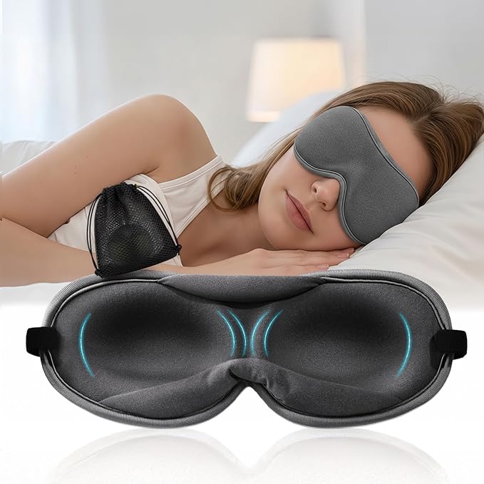 Ultra-Thin 3D Sleep Mask for Side & Back Sleepers, 100% Light Blocking Eye Mask for Sleep, Zero Pressure, Soft & Breathable Night Blindfold for Men & Women, Travel & Plane (Gray)