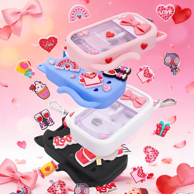Mity rain Valentine Cat Silicone Case for Touchland Mist 1 FL OZ Hand Sanitizer Spray, Portable Travel Keychain with 10 Love Charms, Ideal Valentine’s Day Gifts for (Him/Her) your belove
