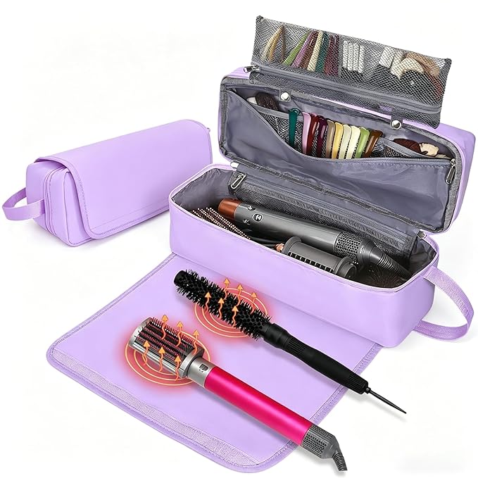 Hair Tools Travel Bag with Heat Resistant Mat Hair Styling Accessories Storage Case for Hair Dryer Flat Iron Straightener Curling Iron Haircare Accessories Travel Essentials for Women