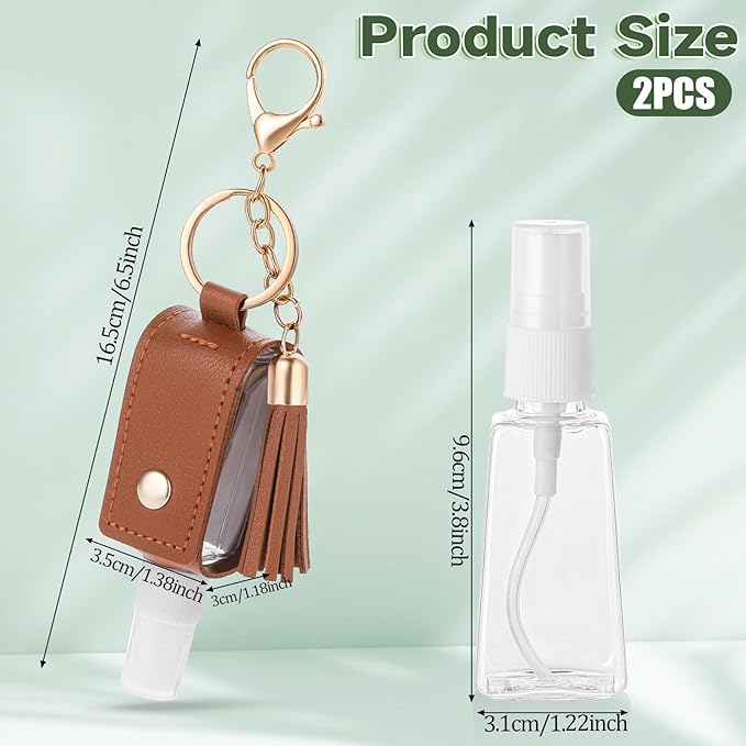 2 Pcs Handwashing Fluid Holder Travel Size, 1oz/30ml Small Squeeze Bottle with Keychain Portable Empty Travel Bottles Hand Refillable Containers for Liquid Storage(Black+Brown)
