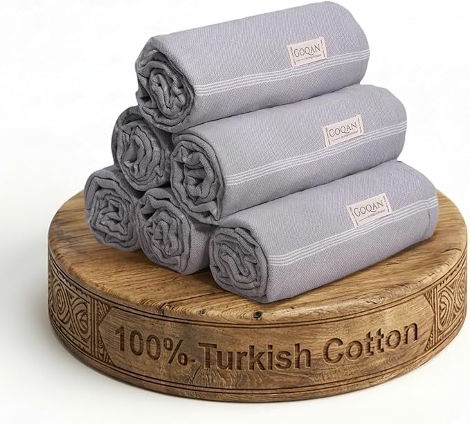 Goqan Turkish Beach Towels Oversized 6 Pack 39x71, Large Beach Blankets, 100% Cotton Sand Free, Quick Dry Towel Set, Pool Essentials for Family on Airplane, Travel, Beach Bag, Lightweight -Grey