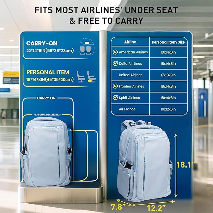 Travel Backpack for Women Men Carry on Backpack, Airline Approved Large Travel Bag Flight Approved Personal item, 15.6 Inch Laptop Backpack Casual Daypack for Weekender Business Hiking-BLUE